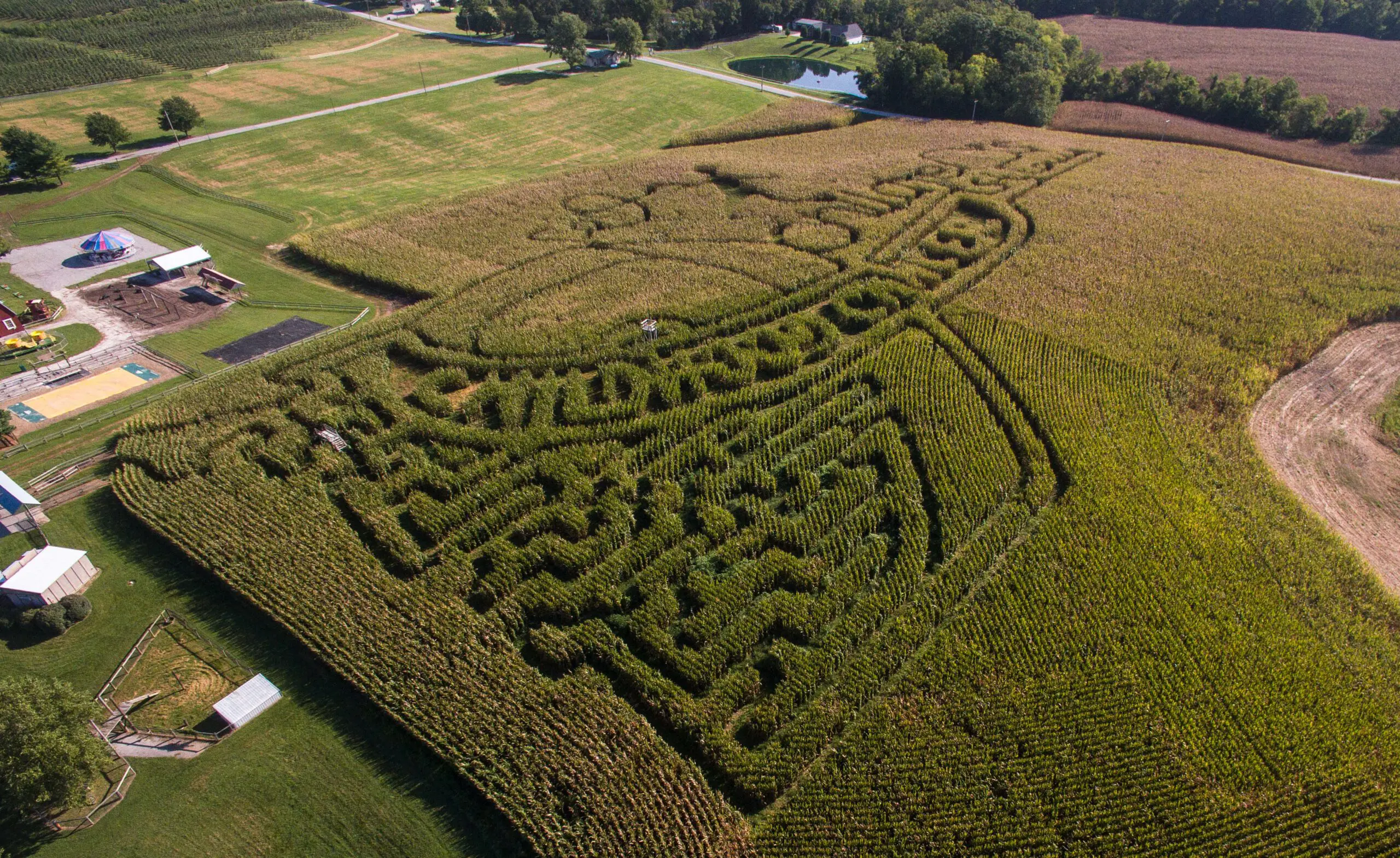 Aerial View of Corn Maze in Millstadt, IL.