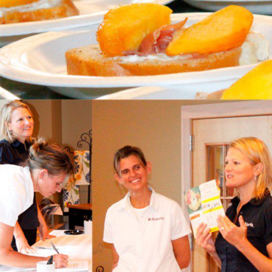 Collage of Cooking Class for Peach, Prosciutto, and Ricotta Crostini