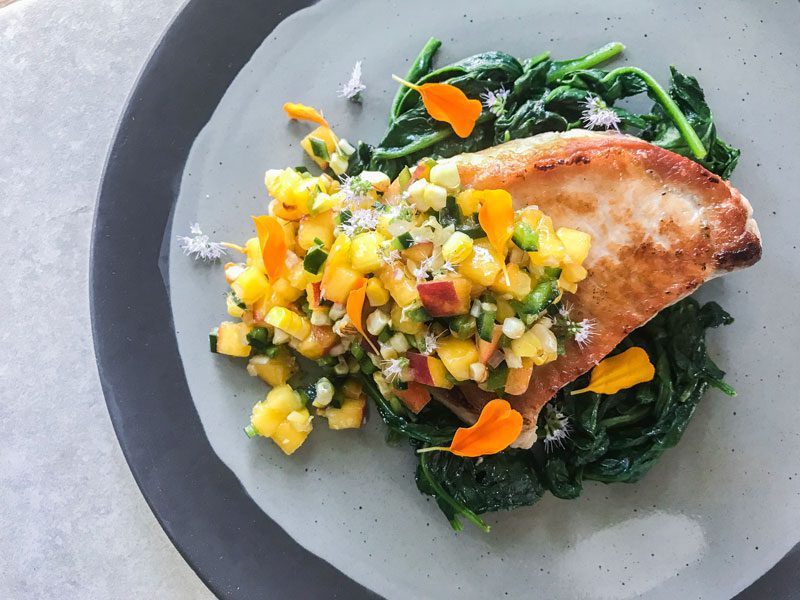 Peach and Corn Salsa on Salmon