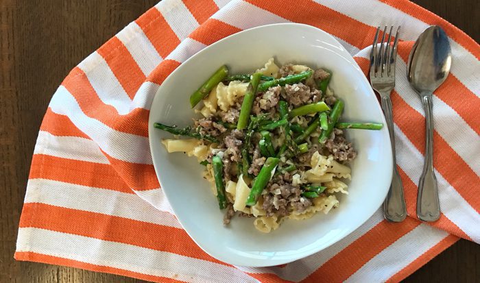 A picture of Eckert's italian sausage and asparagus cream pasta