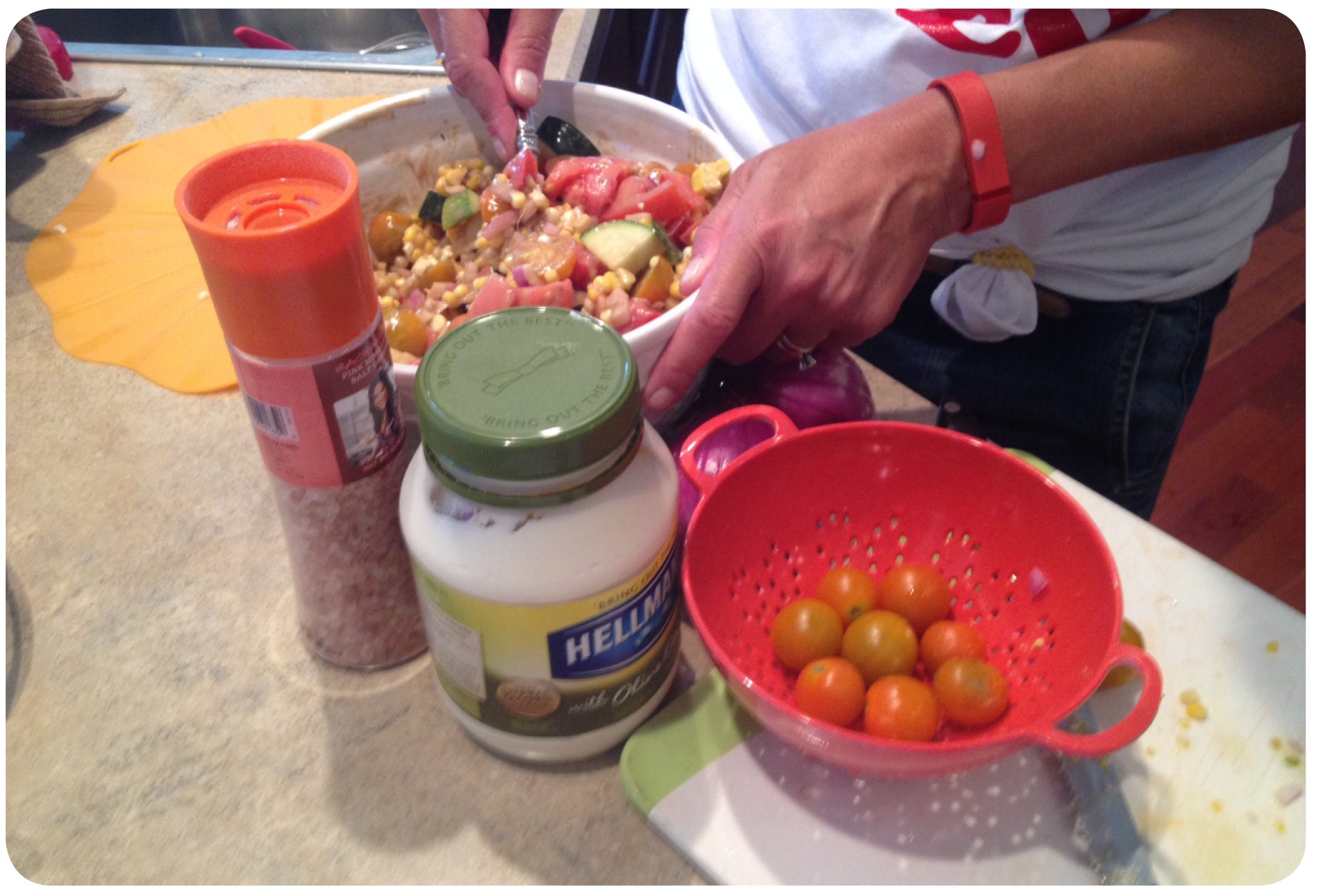 making corn salad for blog